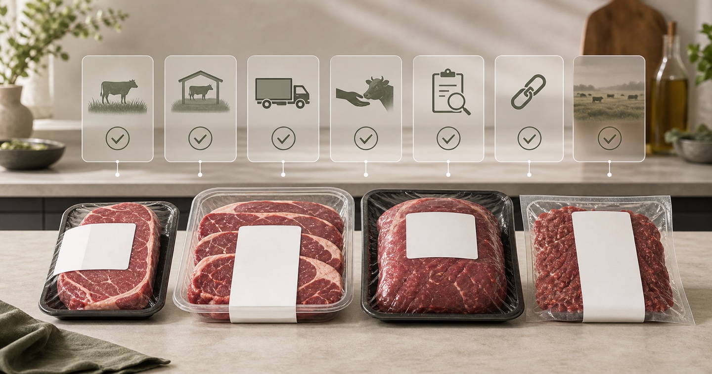 Animal welfare certifications on beef editorial image